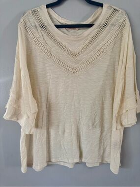 Philosophy Republic Clothing Cream Double Flutter Sleeve Crochet Boho Top